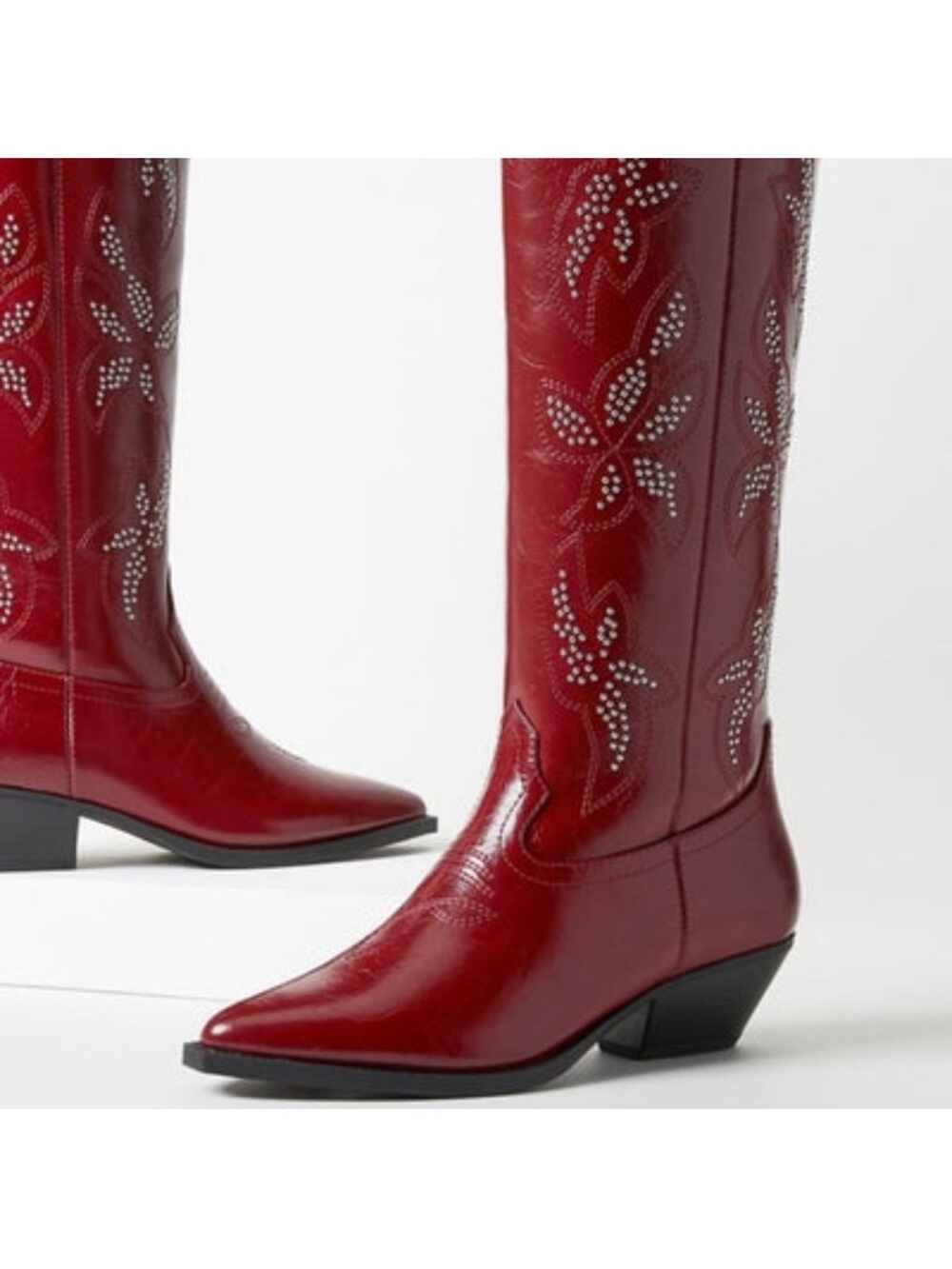 Shoe Dazzle Red Studded Western Knee-High Boots - Picture 5 of 5